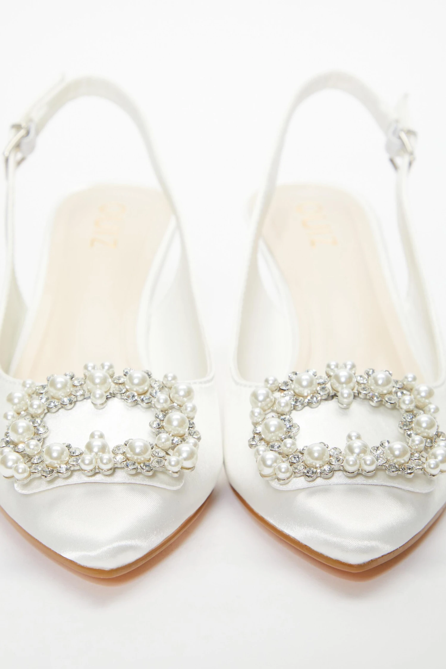 Bridal White Satin Brooch Court Low Heels 7 Bridal White Satin Brooch Court Low Heels - Image 5