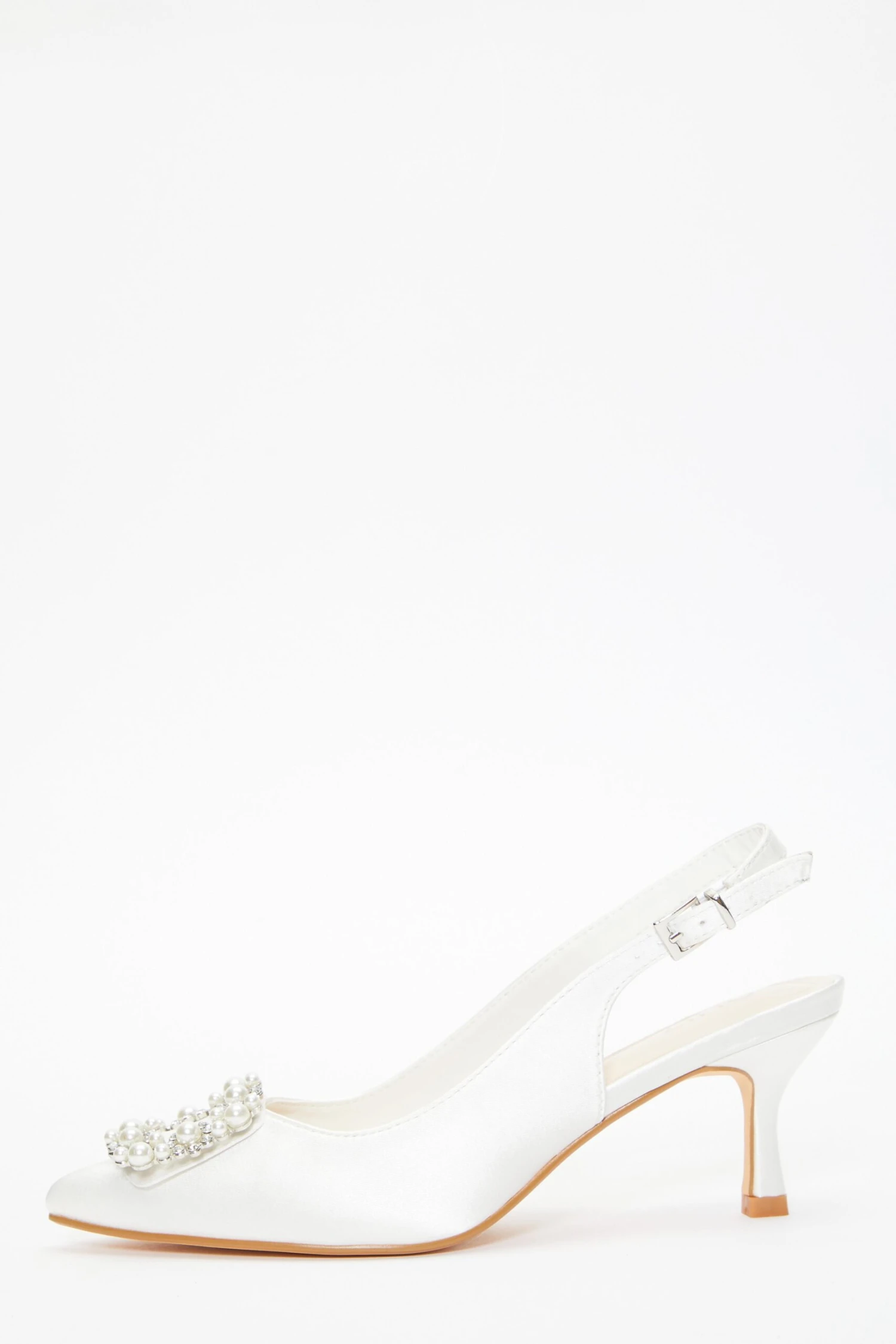 Bridal White Satin Brooch Court Low Heels 3 Bridal White Satin Brooch Court Low Heels