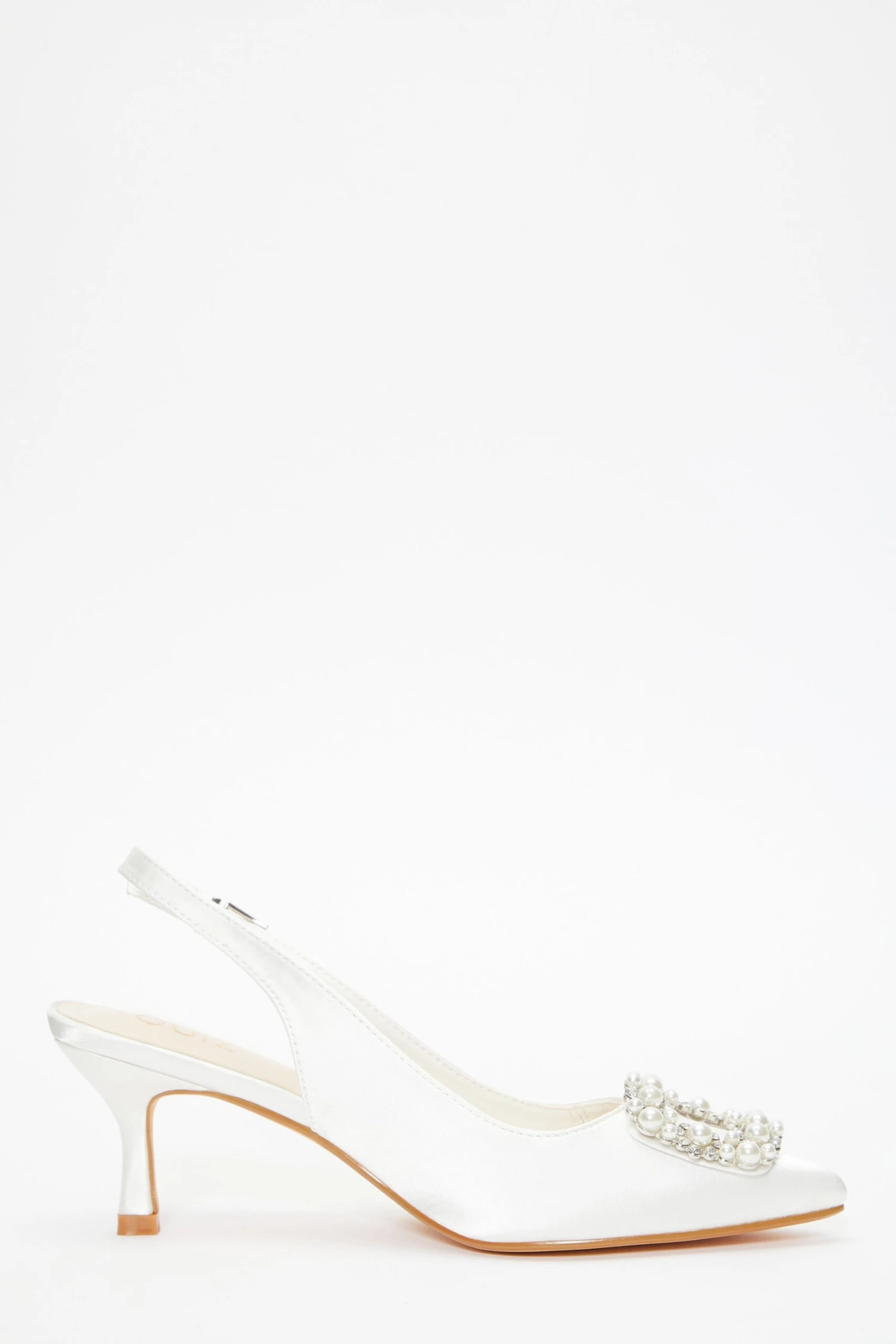 Bridal White Satin Brooch Court Low Heels 8 Bridal White Satin Brooch Court Low Heels - Image 6