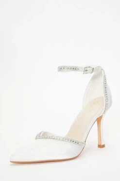 Bridal White Satin Diamante Trim Court Heels -Chic Summer Shop 00100036964 XB