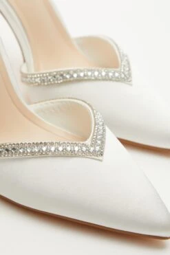 Bridal White Satin Diamante Trim Court Heels -Chic Summer Shop 00100036964 ZB