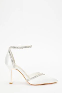 Bridal White Satin Diamante Trim Court Heels -Chic Summer Shop 00100036964 ZS