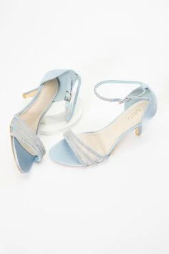 Light Blue Satin Diamante Mesh Low Heels -Chic Summer Shop 00100036965 XS