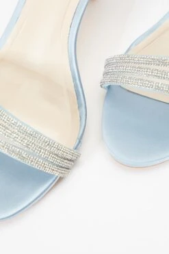 Light Blue Satin Diamante Mesh Low Heels -Chic Summer Shop 00100036965 ZB