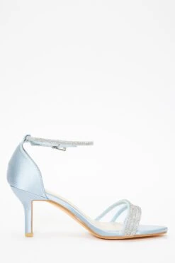 Light Blue Satin Diamante Mesh Low Heels -Chic Summer Shop 00100036965 ZS