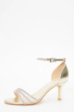 Gold Foil Diamante Mesh Low Heels -Chic Summer Shop 00100036968 XB