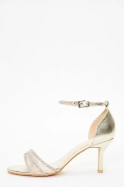Gold Foil Diamante Mesh Low Heels