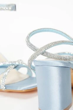Blue Satin Diamante Block Heeled Sandals -Chic Summer Shop 00100036976 ZB