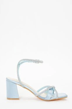 Blue Satin Diamante Block Heeled Sandals -Chic Summer Shop 00100036976 ZS