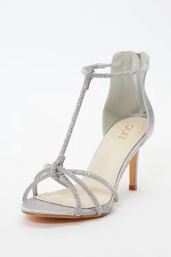 Grey Satin Diamante T-Bar Heeled Sandals 10 Grey Satin Diamante T-Bar Heeled Sandals -Chic Summer Shop 00100036979 XB