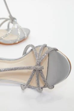 Grey Satin Diamante T-Bar Heeled Sandals 12 Grey Satin Diamante T-Bar Heeled Sandals -Chic Summer Shop 00100036979 ZB