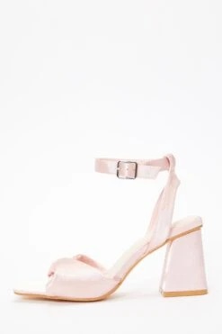 Pink Satin Block Heel Sandals