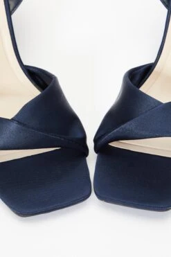 Navy Satin Block Heel Sandals -Chic Summer Shop 00100036982 ZB