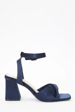 Navy Satin Block Heel Sandals -Chic Summer Shop 00100036982 ZS