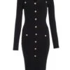 Black Knitted Button Midi Dress