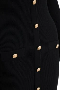 Black Knitted Button Midi Dress -Chic Summer Shop 00100036994 ZS