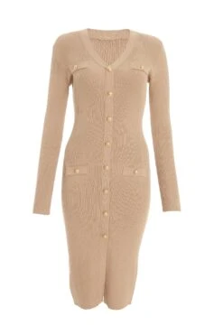 Stone Knitted Button Midi Dress