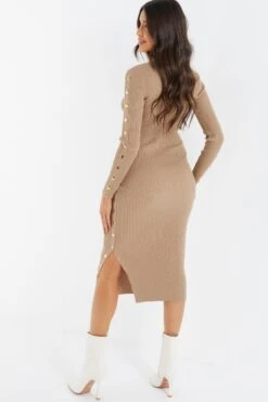 Stone Knitted Button Turtle Neck Midi Dress -Chic Summer Shop 00100036997 XB