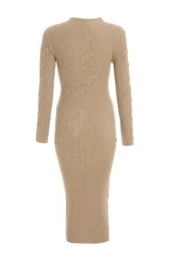 Stone Knitted Button Turtle Neck Midi Dress -Chic Summer Shop 00100036997 ZB