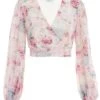 Light Pink Chiffon Floral Crop Top -Chic Summer Shop 00100037024 ZM