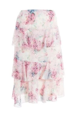Light Pink Chiffon Floral Tiered Midi Skirt -Chic Summer Shop 00100037025 ZB