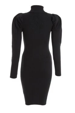 Black Knitted Puff Sleeve Dress 12 Black Knitted Puff Sleeve Dress -Chic Summer Shop 00100037033 ZB