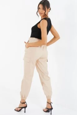 Stone Faux Leather Cargo Trousers 10 Stone Faux Leather Cargo Trousers -Chic Summer Shop 00100037034 XB