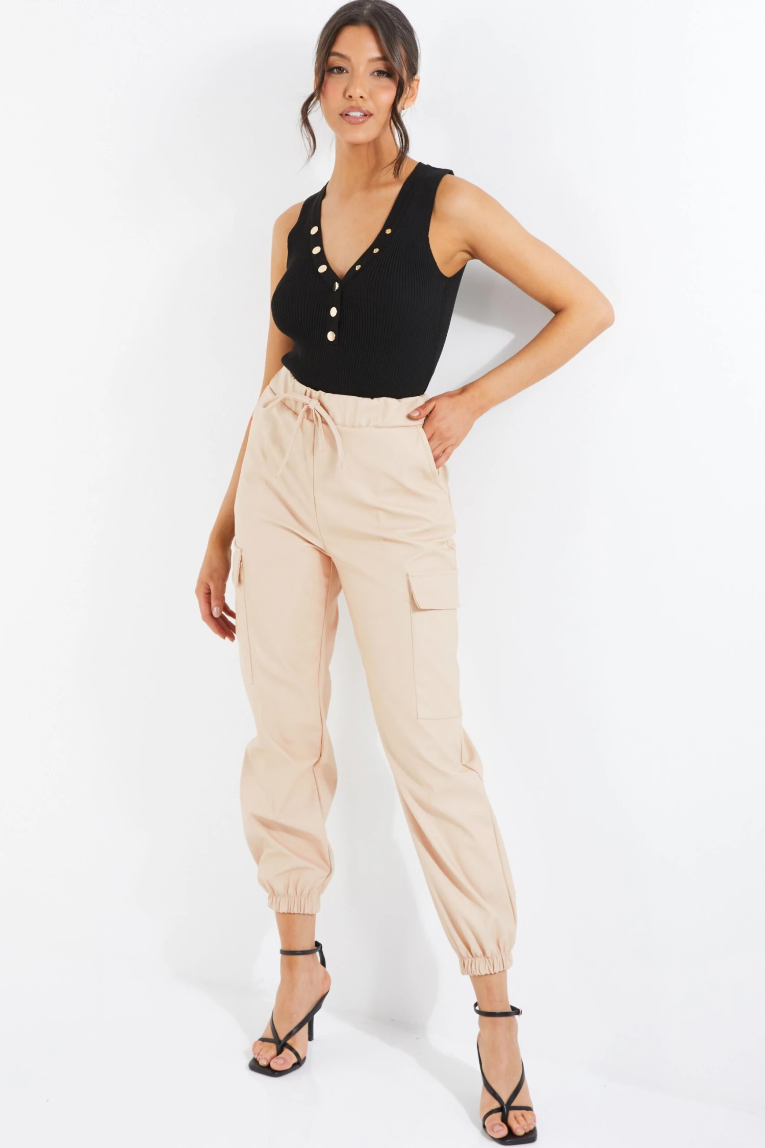 Stone Faux Leather Cargo Trousers 4 Stone Faux Leather Cargo Trousers - Image 2