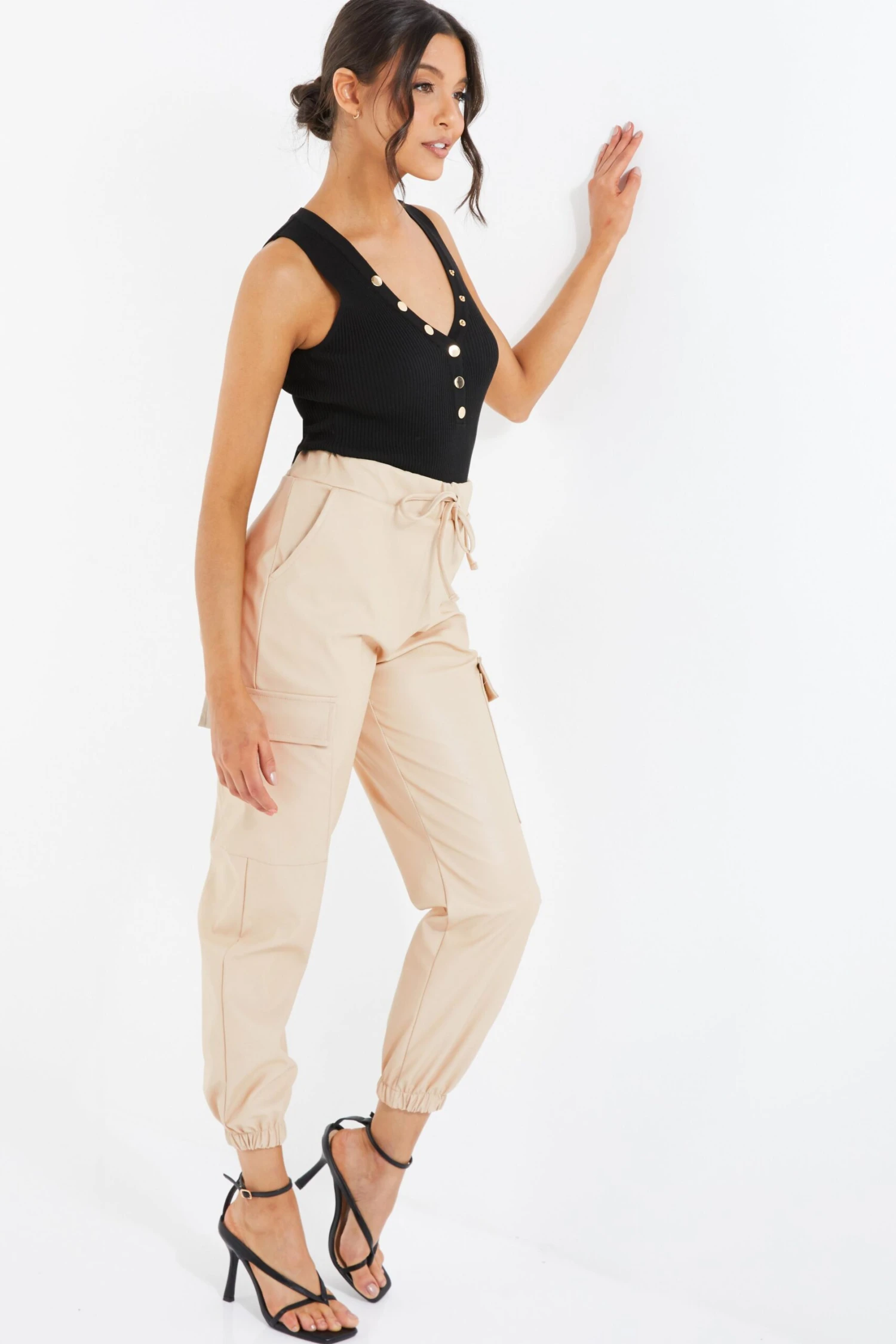 Stone Faux Leather Cargo Trousers 6 Stone Faux Leather Cargo Trousers - Image 4
