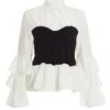 White Corcet Style Frill Shirt -Chic Summer Shop 00100037039 ZM