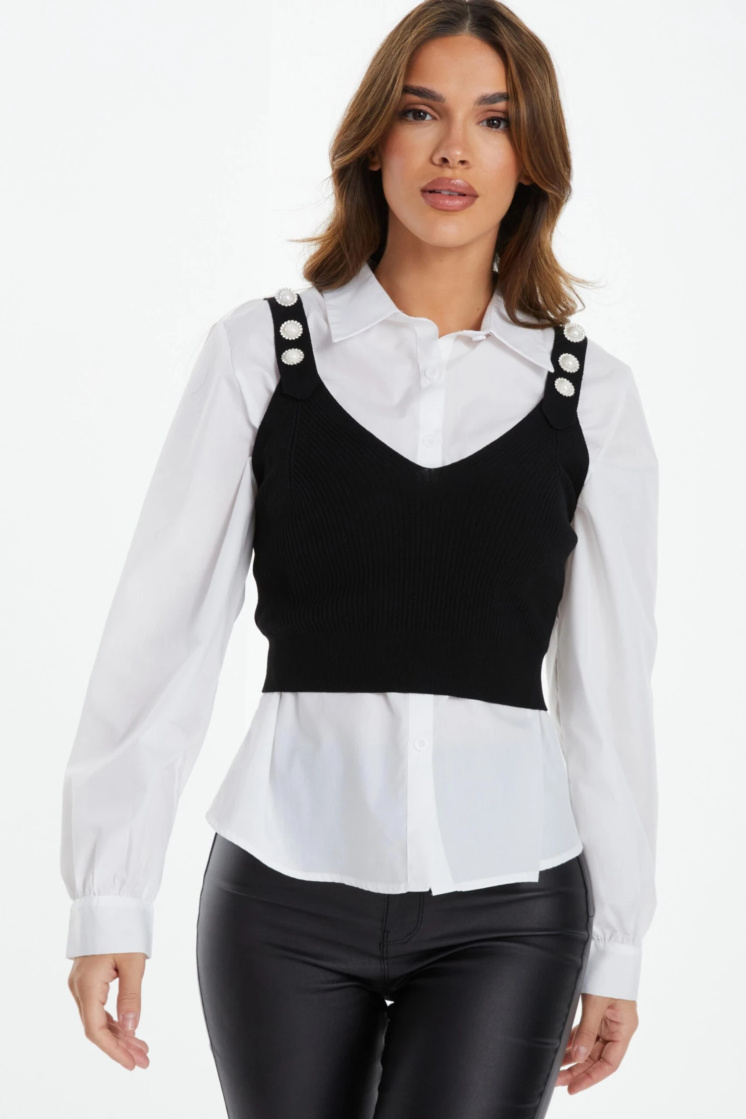 Black Two In One Knitted Vest Shirt 4 Black Two In One Knitted Vest Shirt - Image 2