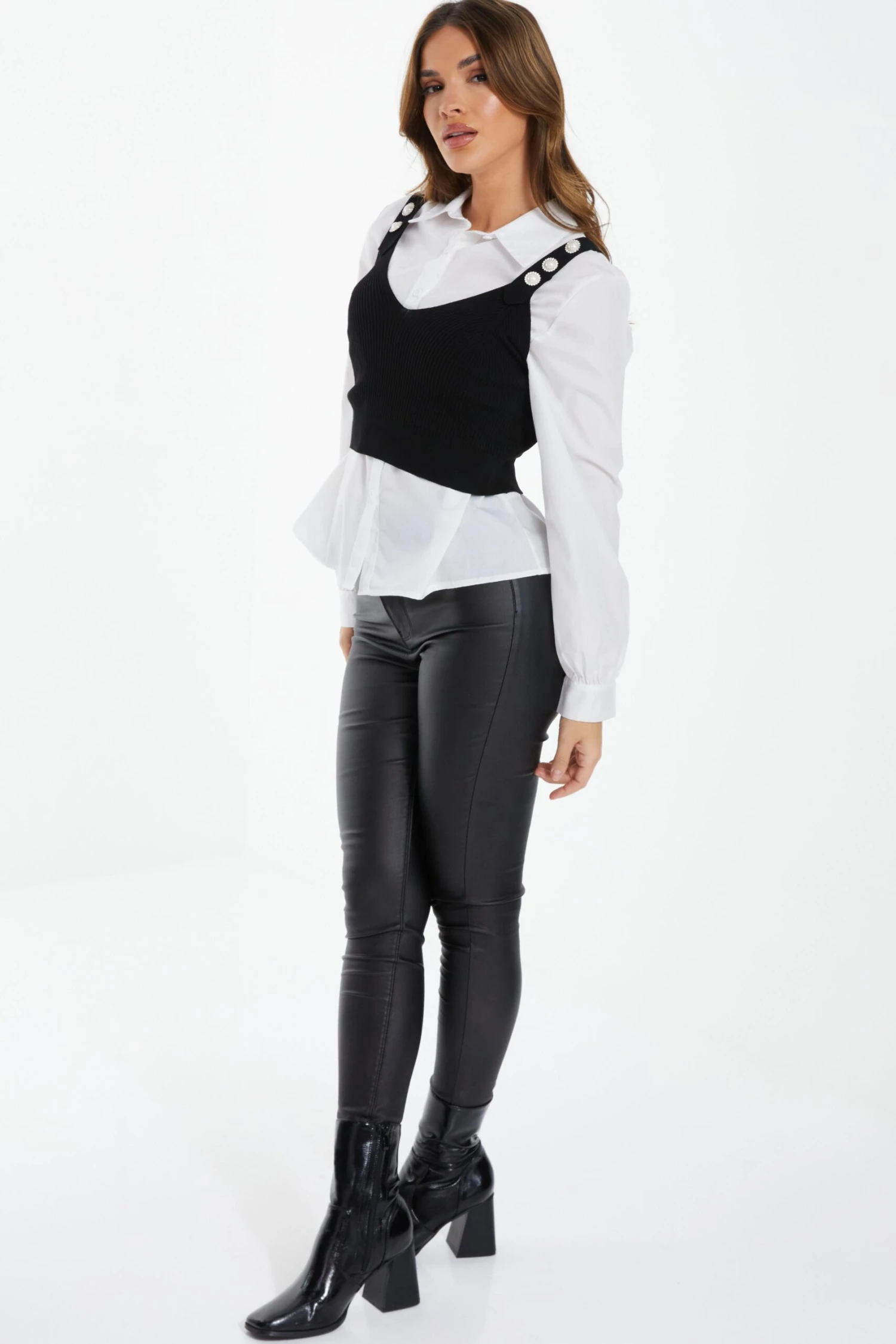 Black Two In One Knitted Vest Shirt 6 Black Two In One Knitted Vest Shirt - Image 4