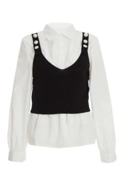 Black Two In One Knitted Vest Shirt