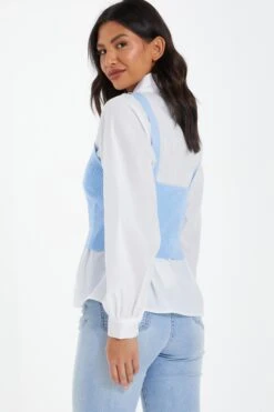 Blue Two In One Knitted Vest Shirt -Chic Summer Shop 00100037048 XB