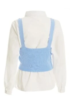 Blue Two In One Knitted Vest Shirt -Chic Summer Shop 00100037048 ZB