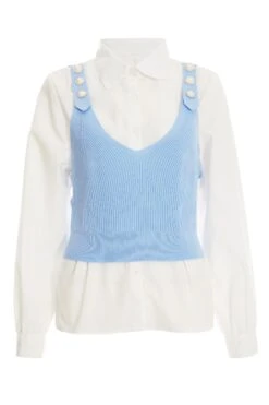 Blue Two In One Knitted Vest Shirt