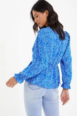 Blue Smudge Animal Print Peplum Top -Chic Summer Shop 00100037067 XB