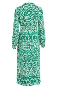 Green Satin Aztec Wrap Midi Dress -Chic Summer Shop 00100037099 ZB