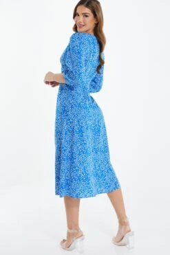 Blue Smudge Animal Print Midi Dress -Chic Summer Shop 00100037103 XB
