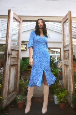 Blue Smudge Animal Print Midi Dress -Chic Summer Shop 00100037103 XS