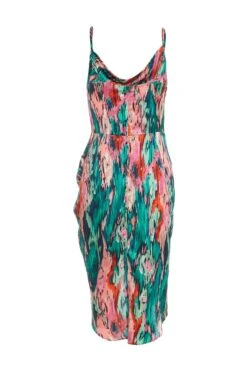 Petite Multicoloured Brush Stroke Midi Dress -Chic Summer Shop 00100037109 ZB
