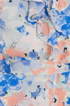 Blue Satin Floral Wrap Midaxi Dress -Chic Summer Shop 00100037132 ZS