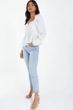 Cream Satin Ruched Top -Chic Summer Shop 00100037133 XS