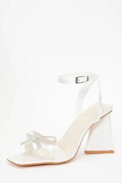 Bridal White Satin Bow Block Heeled Sandals -Chic Summer Shop 00100037158 XB