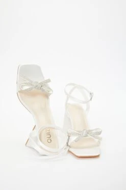 Bridal White Satin Bow Block Heeled Sandals -Chic Summer Shop 00100037158 XS