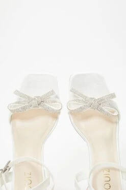 Bridal White Satin Bow Block Heeled Sandals -Chic Summer Shop 00100037158 ZB