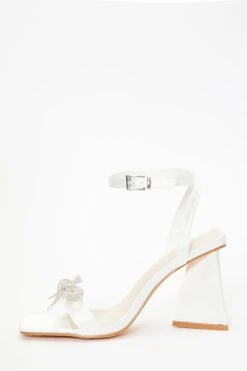 Bridal White Satin Bow Block Heeled Sandals
