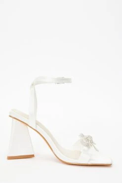 Bridal White Satin Bow Block Heeled Sandals -Chic Summer Shop 00100037158 ZS