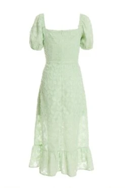 Sage Jacquard Puff Sleeve Midi Dress -Chic Summer Shop 00100037183 ZB