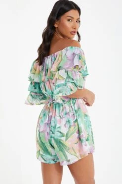 Multicoloured Chiffon Tropical Frill Playsuit 10 Multicoloured Chiffon Tropical Frill Playsuit -Chic Summer Shop 00100037184 XB